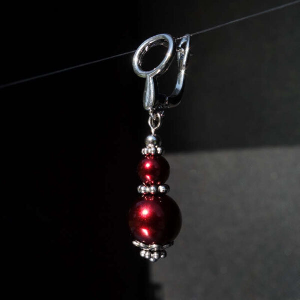 Bordeaux Preciosa Pearl Imitation Glass Single Earring Hypoallergic Shvenzy Earwires English Lock Hooks Rhodium Plated Brass and Stainless Steel