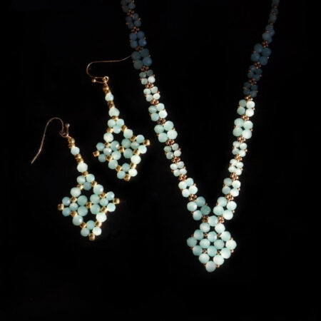 Celeste Blue Rondelle Beadwork Necklace & Earrings Set