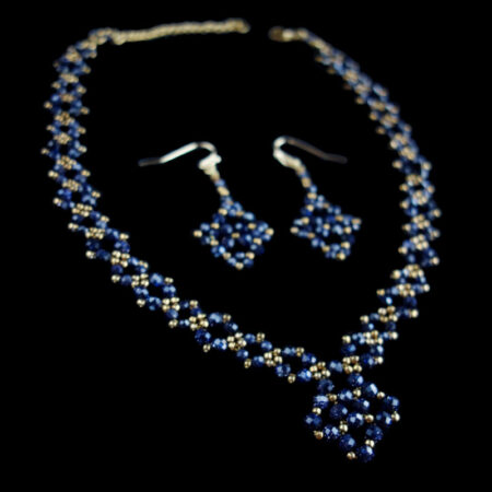 Cosmic Blue Goldstone Beadwork Necklace & Earrings Set