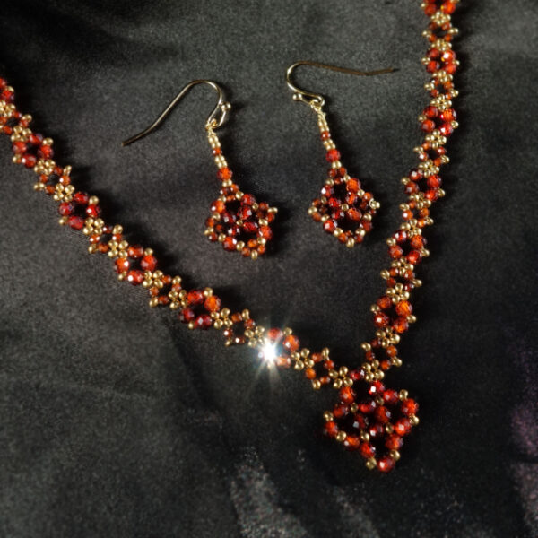 Deep-Garnet-Zircon-Necklace-Earrings-set-brown-orange-faceted-zircon-glass-beads-golden-miyuki-beads-hypoallergic-stainless-steel-07045L