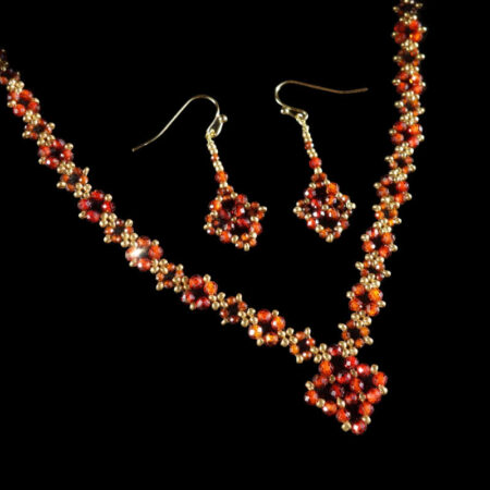 Deep Garnet Zircon Beadwork Necklace & Earrings Set