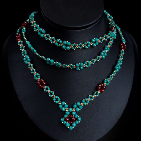 Deep Ocean Teal Artstone Beadwork Necklace & Earrings Set