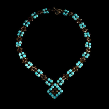 Electric Blue Artstone Beadwork Necklace