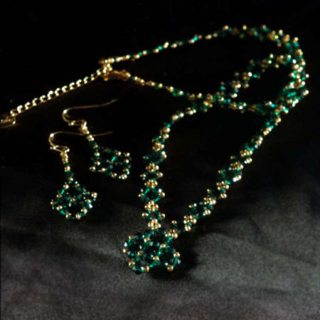 Emerald Green Hydro Crystal Beadwork Necklace & Earrings Set