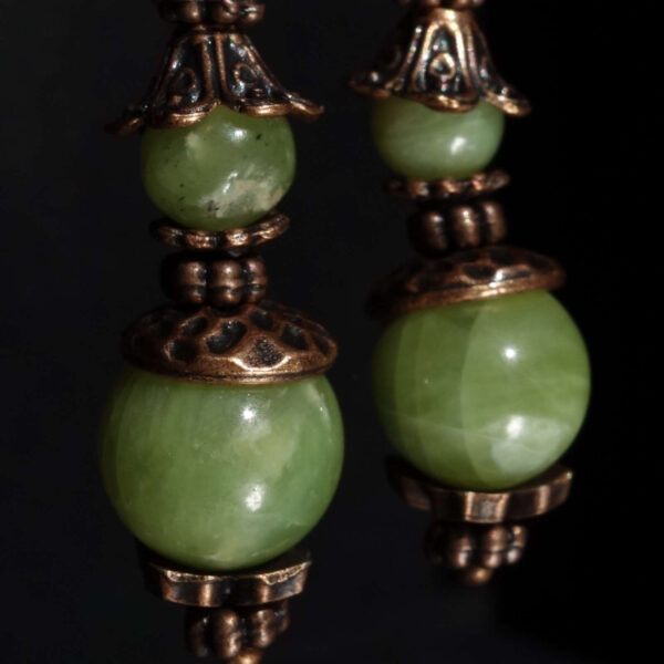 Idocrase Vesuvianite Earrings Semi-precious stone round beads Antique Copper Style English Lock Hooks