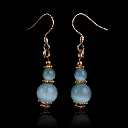 Aquamarine Cat's Eye Glass Earrings