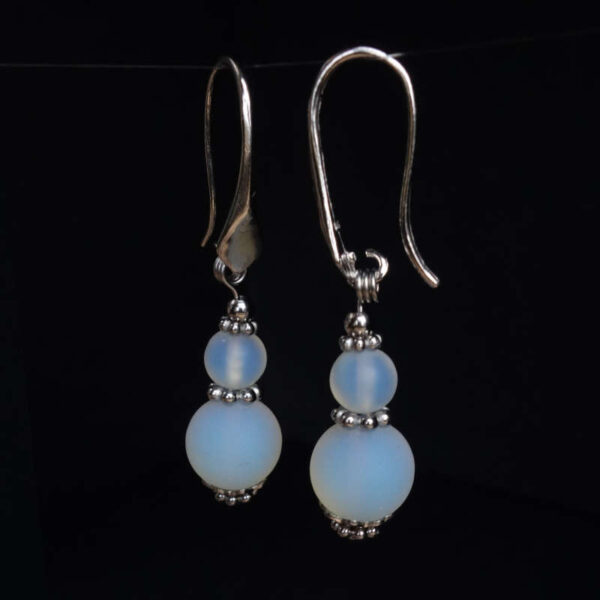 Matte Opalite Earrings Glass Round Beads Rhodium Plated 925 Sterling Silver Hooks