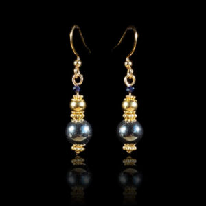 Dangling Double-Beaded Fusion Classical Earrings with Semi-Precious Stones and Stainless Steel French Hooks 18k Gold Finish