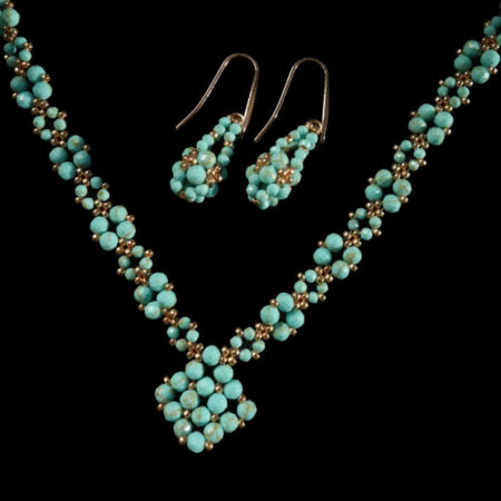 Mint Blue Artstone Beadwork Necklace & Earrings Set