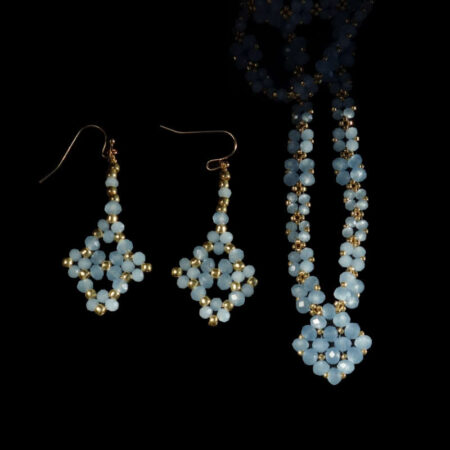 Misty Sky Blue Rondelle Beadwork Necklace & Earrings Set