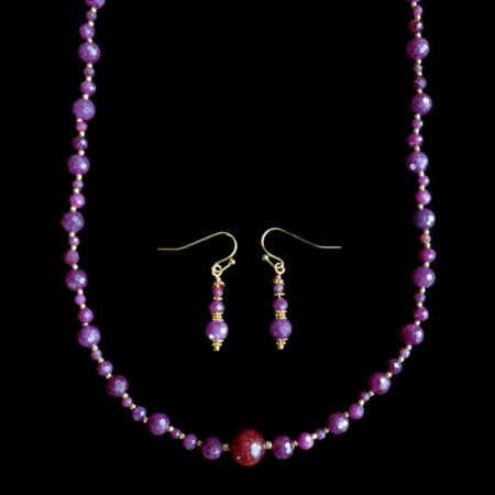 Natural Ruby Beadwork Necklace and Earrings Set