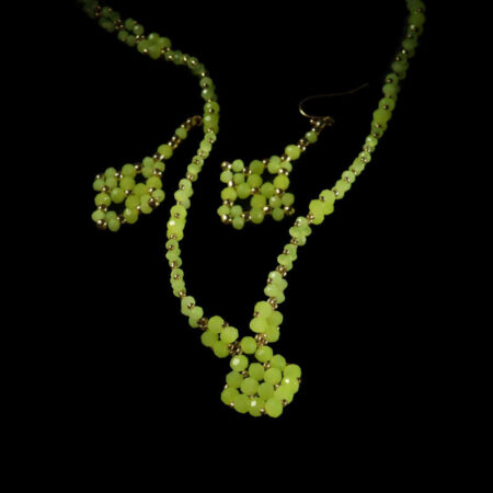 Neon Chartereuse Rondelle Beadwork Necklace & Earrings Set