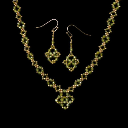 Olivine Green Zircon Beadwork Necklace & Earrings Set