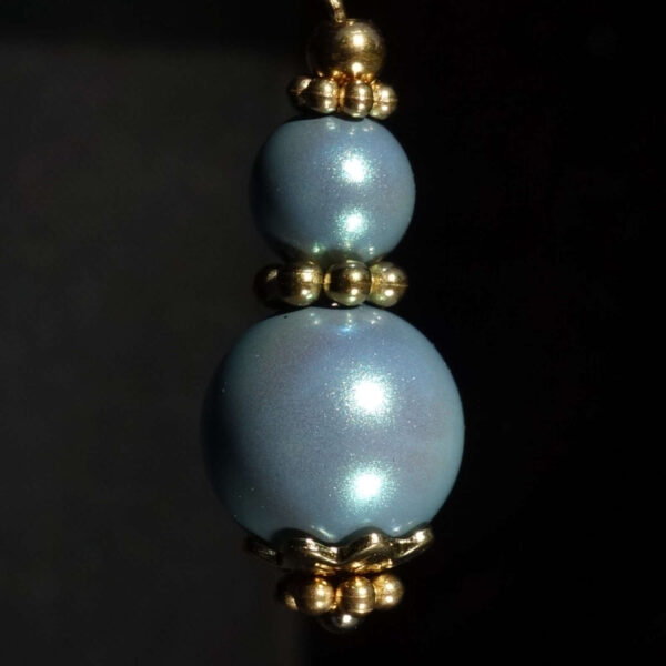 Blue Pearlescent Preciosa Pearl Imitation Glass Single Earring Hypoallergic Shvenzy Earwires English Lock Hooks Gold Plated Brass and Stainless Steel