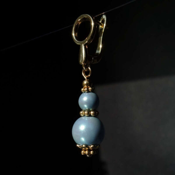 Blue Pearlescent Preciosa Pearl Imitation Glass Single Earring Hypoallergic Shvenzy Earwires English Lock Hooks Gold Plated Brass and Stainless Steel