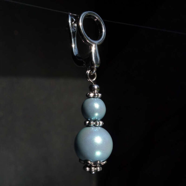 Blue Pearlescent Preciosa Pearl Imitation Glass Single Earring Hypoallergic Shvenzy Earwires English Lock Hooks Rhodium Plated Brass and Stainless Steel