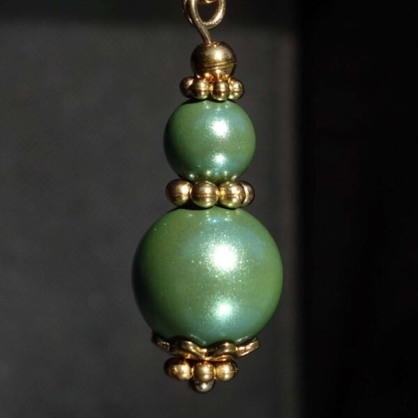 Green Pearlescent Preciosa Pearl Imitation Glass Single Earring Hypoallergic Shvenzy Earwires English Lock Hooks Gold Plated Brass and Stainless Steel