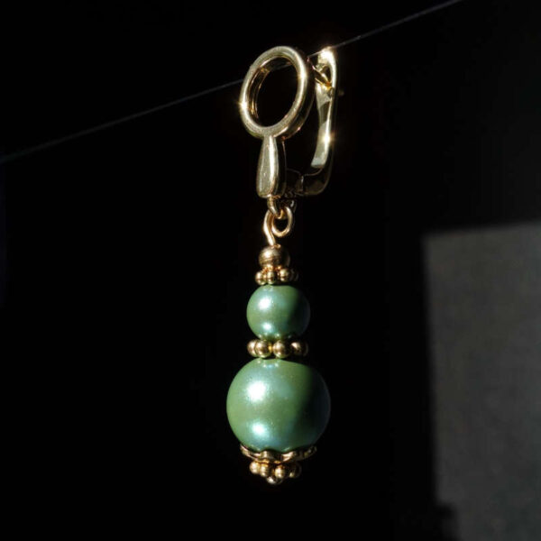 Green Pearlescent Preciosa Pearl Imitation Glass Single Earring Hypoallergic Shvenzy Earwires English Lock Hooks Gold Plated Brass and Stainless Steel