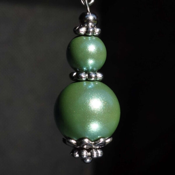 Green Pearlescent Preciosa Pearl Imitation Glass Single Earring Hypoallergic Shvenzy Earwires English Lock Hooks Rhodium Plated Brass and Stainless Steel