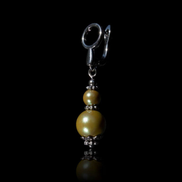 Khaki Pearlescent Preciosa Pearl Imitation Glass Single Earring Hypoallergic Shvenzy Earwires English Lock Hooks Rhodium Plated Brass and Stainless Steel