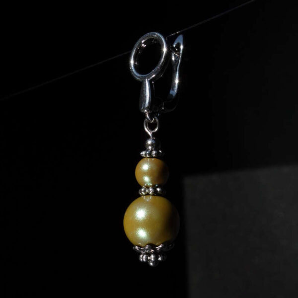 Khaki Pearlescent Preciosa Pearl Imitation Glass Single Earring Hypoallergic Shvenzy Earwires English Lock Hooks Rhodium Plated Brass and Stainless Steel