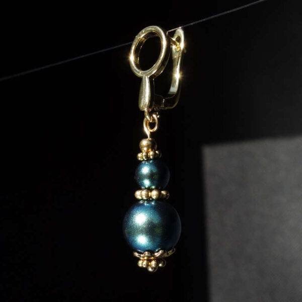 Peacock Pearlescent Preciosa Pearl Imitation Glass Single Earring Hypoallergic Shvenzy Earwires English Lock Hooks Gold Plated Brass and Stainless Steel