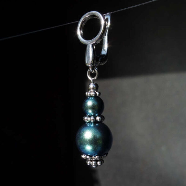 Peacock Pearlescent Preciosa Pearl Imitation Glass Single Earring Hypoallergic Shvenzy Earwires English Lock Hooks Rhodium Plated Brass and Stainless Steel