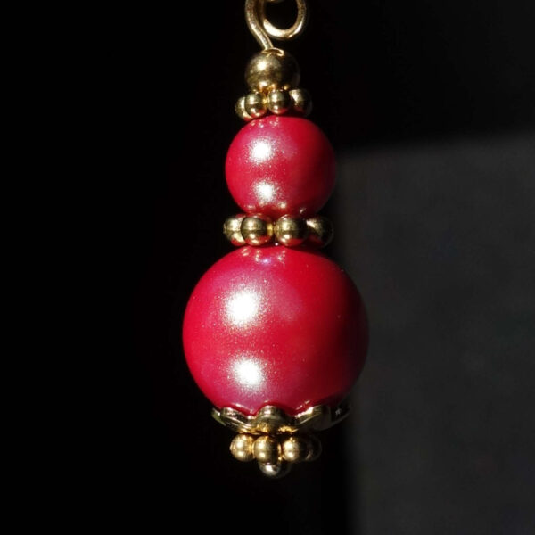 Raspberry Red Pearlescent Preciosa Pearl Imitation Glass Single Earring Hypoallergic Shvenzy Earwires English Lock Hooks Gold Plated Brass and Stainless Steel