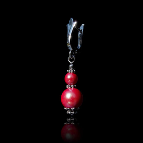 Raspberry Red Pearlescent Preciosa Pearl Imitation Glass Single Earring Hypoallergic Shvenzy Earwires English Lock Hooks Rhodium Plated Brass and Stainless Steel