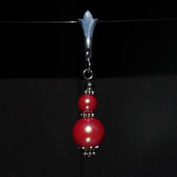 Raspberry Red Pearlescent Preciosa Pearl Imitation Glass Single Earring Hypoallergic Shvenzy Earwires English Lock Hooks Rhodium Plated Brass and Stainless Steel