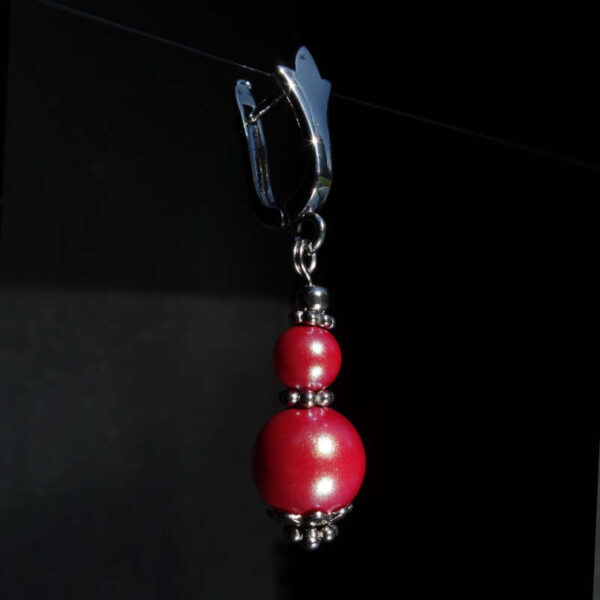 Raspberry Red Pearlescent Preciosa Pearl Imitation Glass Single Earring Hypoallergic Shvenzy Earwires English Lock Hooks Rhodium Plated Brass and Stainless Steel