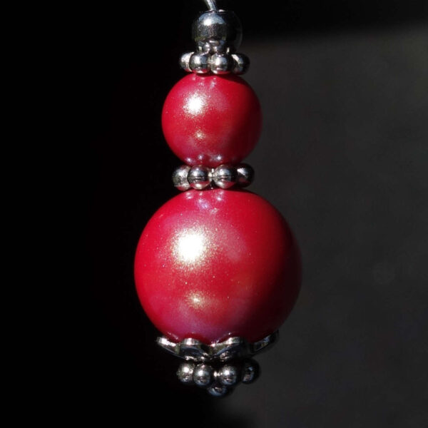 Raspberry Red Pearlescent Preciosa Pearl Imitation Glass Single Earring Hypoallergic Shvenzy Earwires English Lock Hooks Rhodium Plated Brass and Stainless Steel