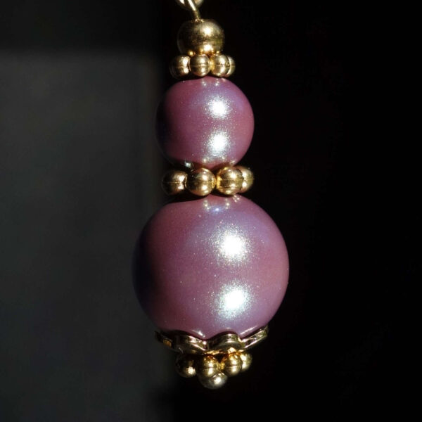 Violet Pearlescent Preciosa Pearl Imitation Glass Single Earring Hypoallergic Shvenzy Earwires English Lock Hooks Gold Plated Brass and Stainless Steel