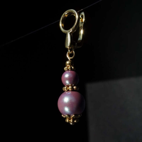 Violet Pearlescent Preciosa Pearl Imitation Glass Single Earring Hypoallergic Shvenzy Earwires English Lock Hooks Gold Plated Brass and Stainless Steel