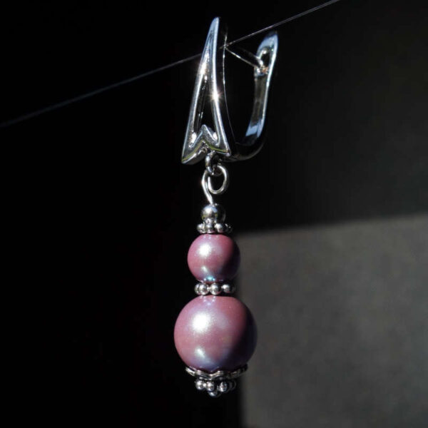 Violet Pearlescent Preciosa Pearl Imitation Glass Single Earring Hypoallergic Shvenzy Earwires English Lock Hooks Rhodium Plated Brass and Stainless Steel