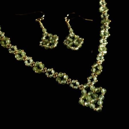 Natural Olivine Peridot Beadwork Necklace & Earrings Set