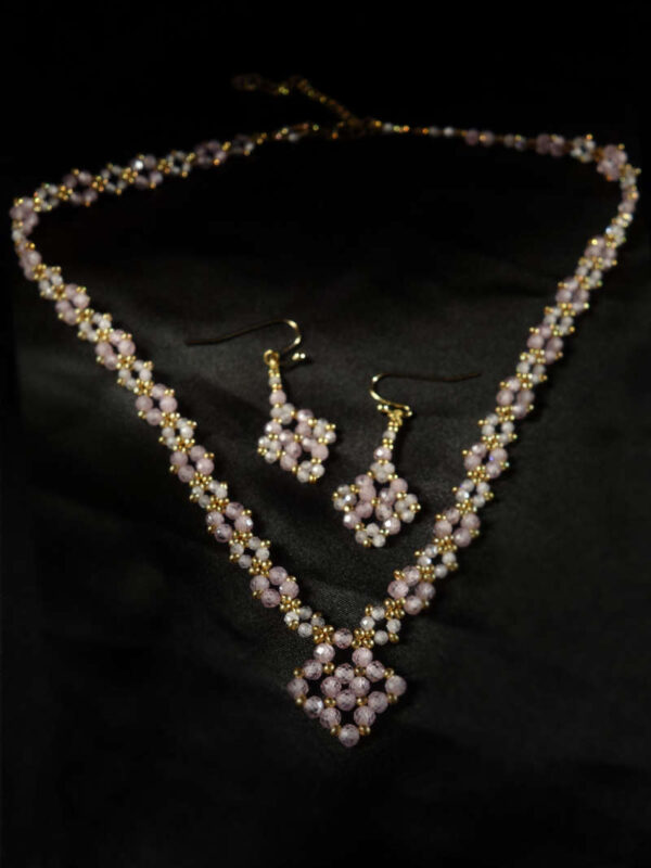 Pink-Zircon-Necklace-Earrings-set-faceted-zircon-glass-beads-golden-miyuki-beads-hypoallergic-stainless-steel-06907s