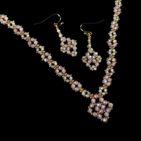 Light Pink Zircon Beadwork Necklace & Earrings Set