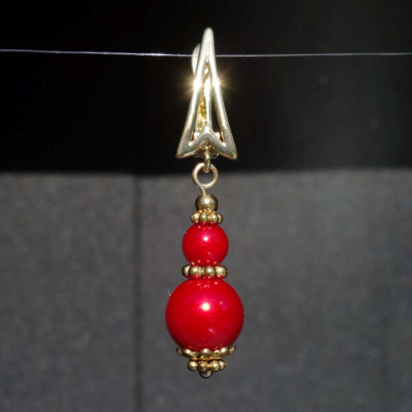 Red Preciosa Pearl Imitation Glass Single Earring Hypoallergic Shvenzy Earwires English Lock Hooks Gold Plated Brass and Stainless Steel