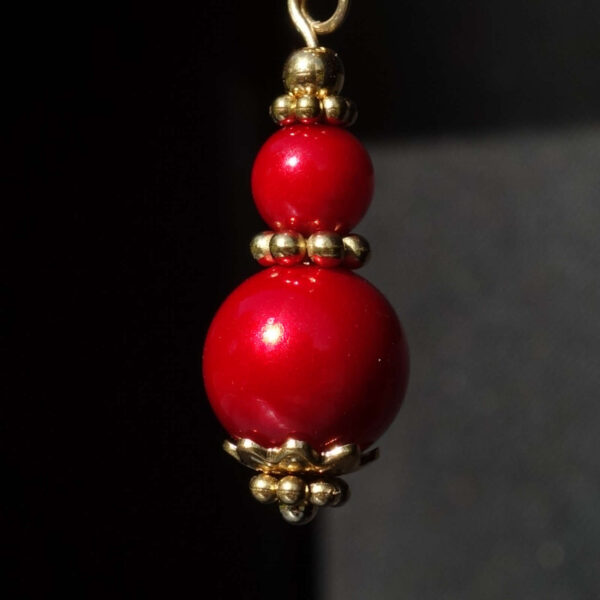 Red Preciosa Pearl Imitation Glass Single Earring Hypoallergic Shvenzy Earwires English Lock Hooks Gold Plated Brass and Stainless Steel