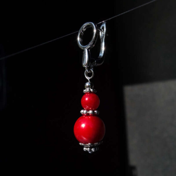 Red Preciosa Pearl Imitation Glass Single Earring Hypoallergic Shvenzy Earwires English Lock Hooks Rhodium Plated Brass and Stainless Steel