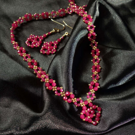 Ruby Beadwork Necklace & Earrings Set