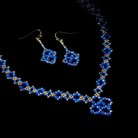 Sapphire Beadwork Necklace & Earrings Set