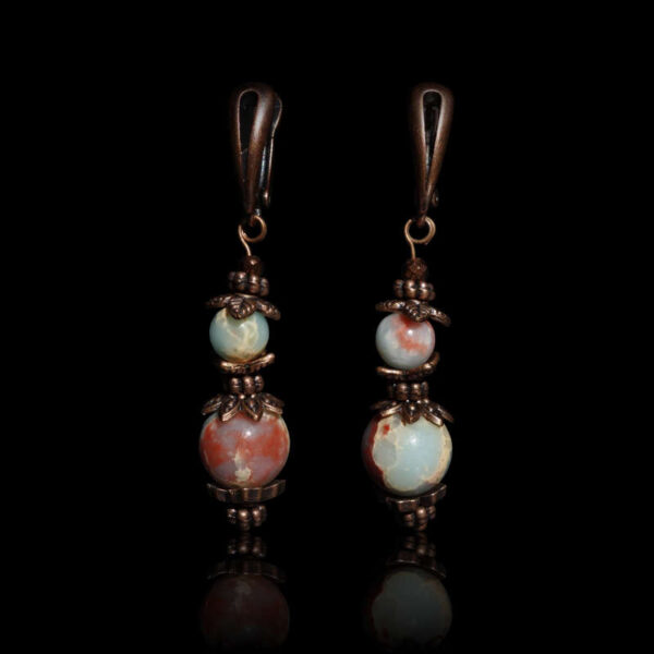 Shoushan Stone Earrings Art Stone Agalmatolite Antique Copper Style English Lock Hook