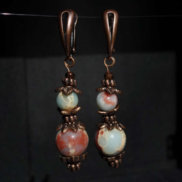 Shoushan Stone Earrings Art Stone Agalmatolite Antique Copper Style English Lock Hook