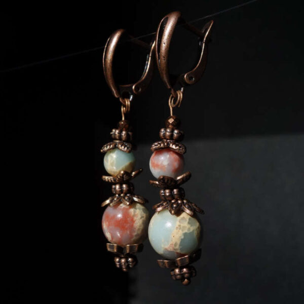 Shoushan Stone Earrings Art Stone Agalmatolite Antique Copper Style English Lock Hook