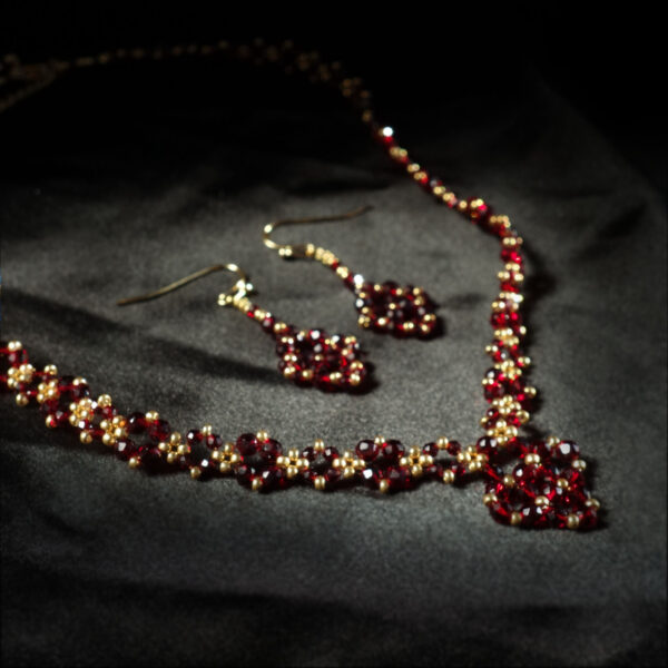 Siam-Red-Hydro-Crystal-Necklace-Earrings-Set-faceted-glass-beads-golden-miyuki-beads-hypoallergic-stainless-steel-06949L