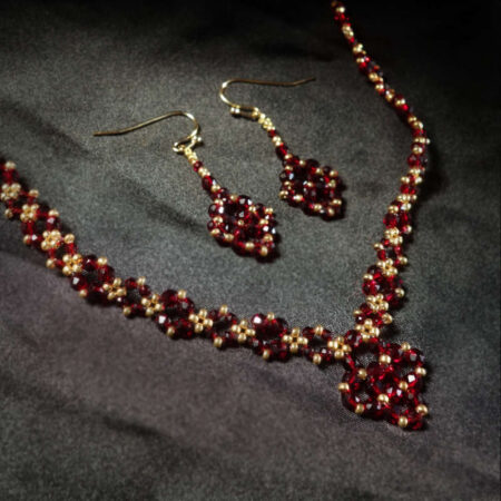 Siam Red Hydro Crystal Beadwork Necklace & Earrings Set