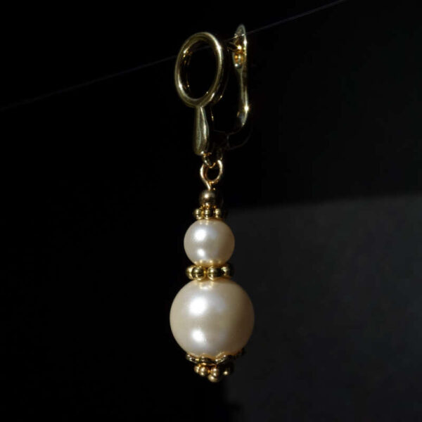 White Preciosa Pearl Imitation Glass Single Earring Hypoallergic Shvenzy Earwires English Lock Hooks Gold Plated Brass and Stainless Steel