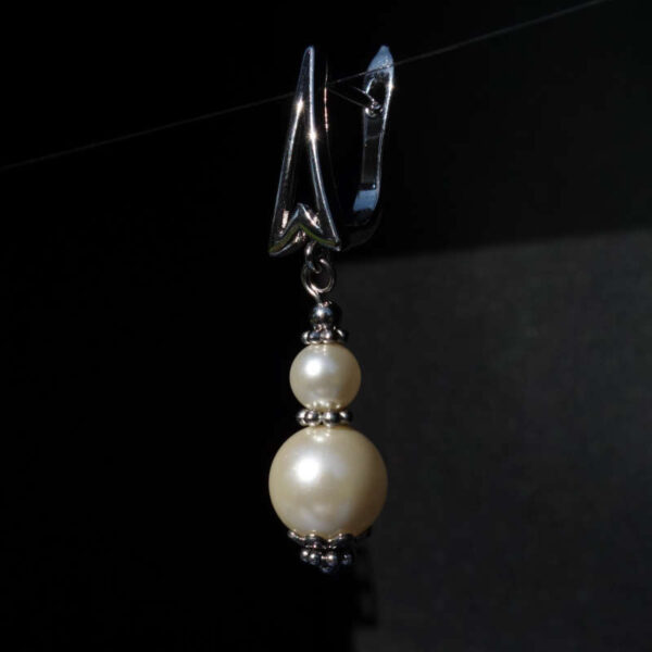 White Preciosa Pearl Imitation Glass Single Earring Hypoallergic Shvenzy Earwires English Lock Hooks Rhodium Plated Brass and Stainless Steel